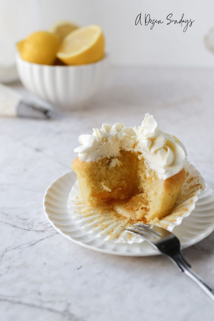 Easy Lemon Curd Cupcakes Recipe - Lemon Sponge with Lemon Buttercream - A Dozen Sundays