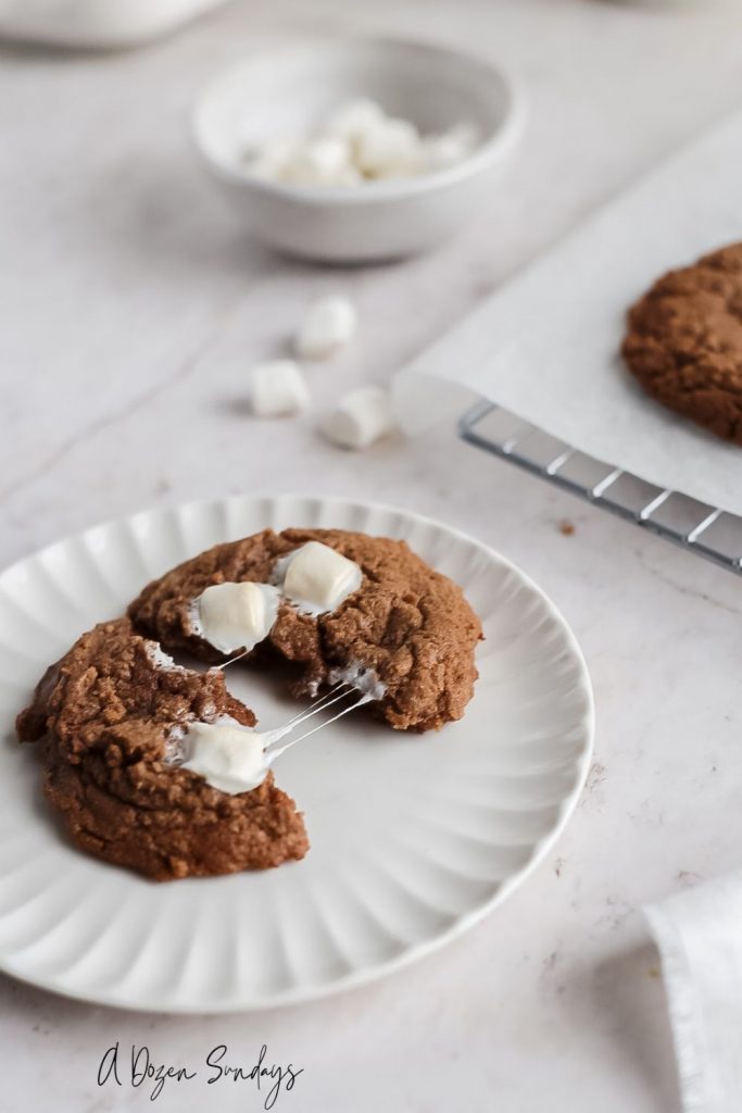 Hot chocolate cookie with melted marshmallows