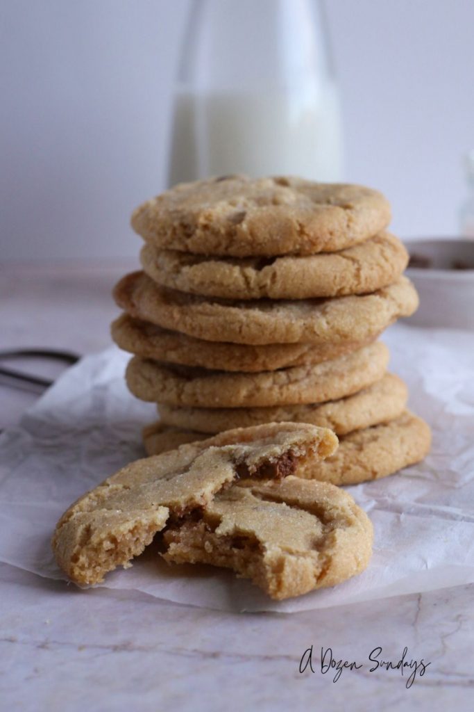 A stack of Brown butter chocolate chip snickerdoodles