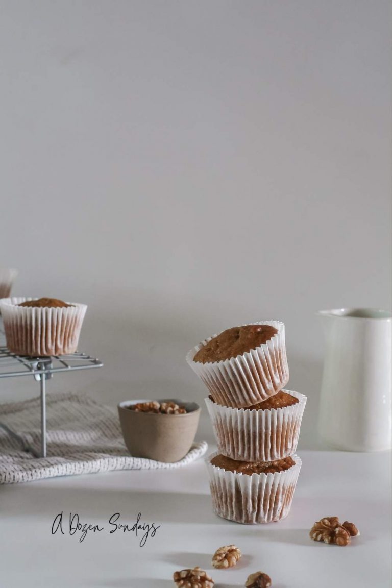 Easy Banana Nut Muffins on a Baking Tray - Easy Banana Nut Muffins Recipe from A Dozen Sundays