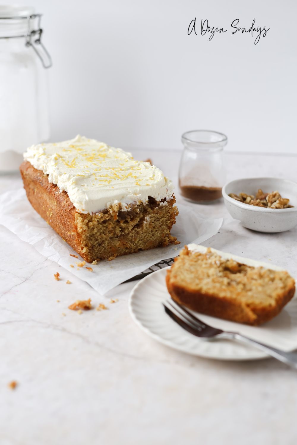 Carrot and Walnut Loaf Cake with Lemon Buttercream Frosting