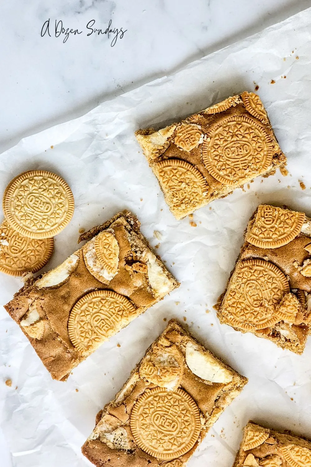 Golden Oreo Blondies from a recipe by A Dozen Sundays
