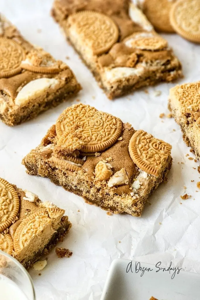Golden Oreo Blondies from a recipe by A Dozen Sundays