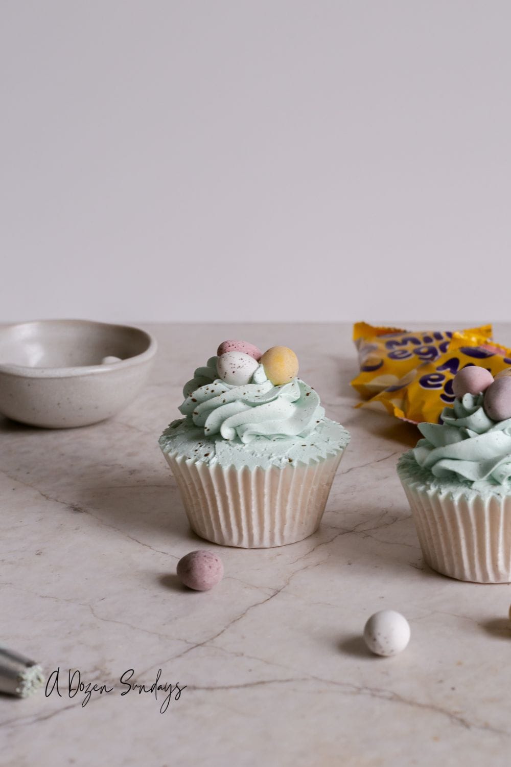 Robin Egg cupcakes with Mini Eggs for Easter.