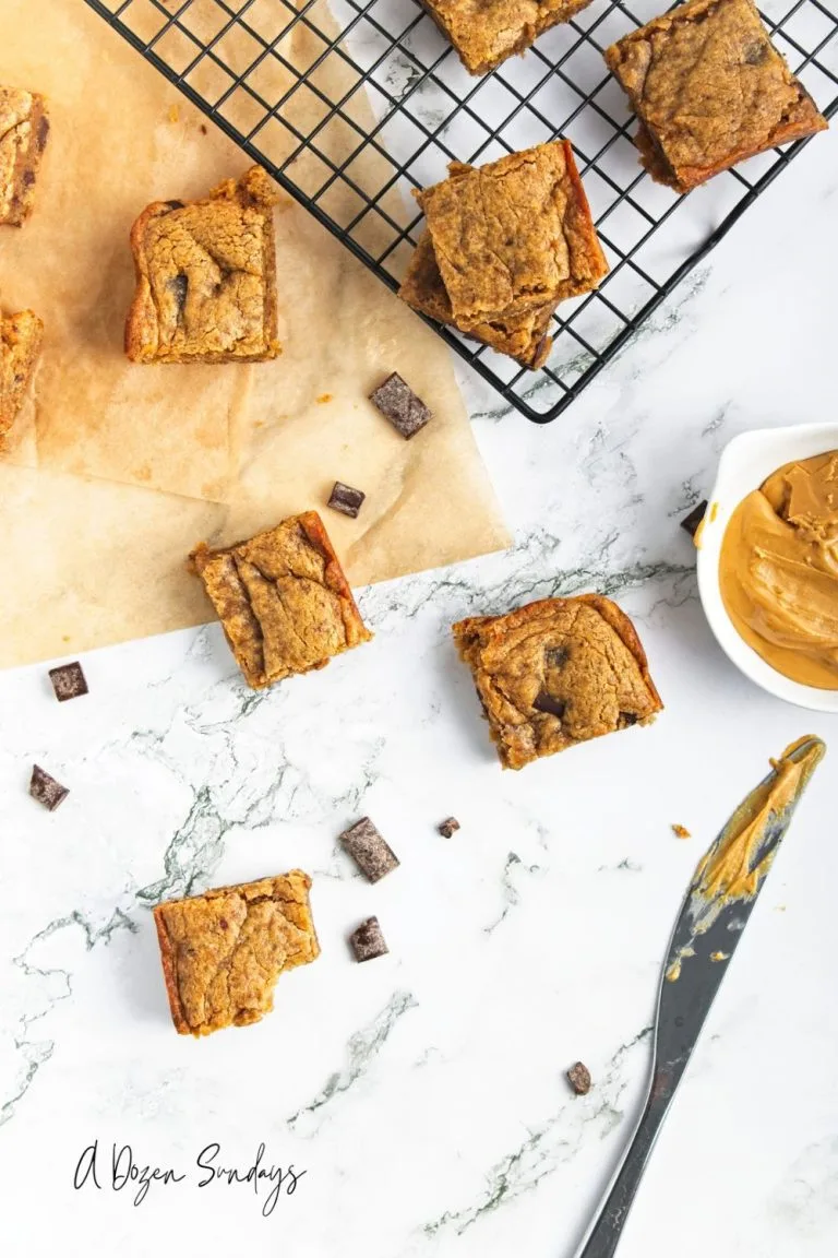 Vegan peanut butter blondies - A Dozen Sundays