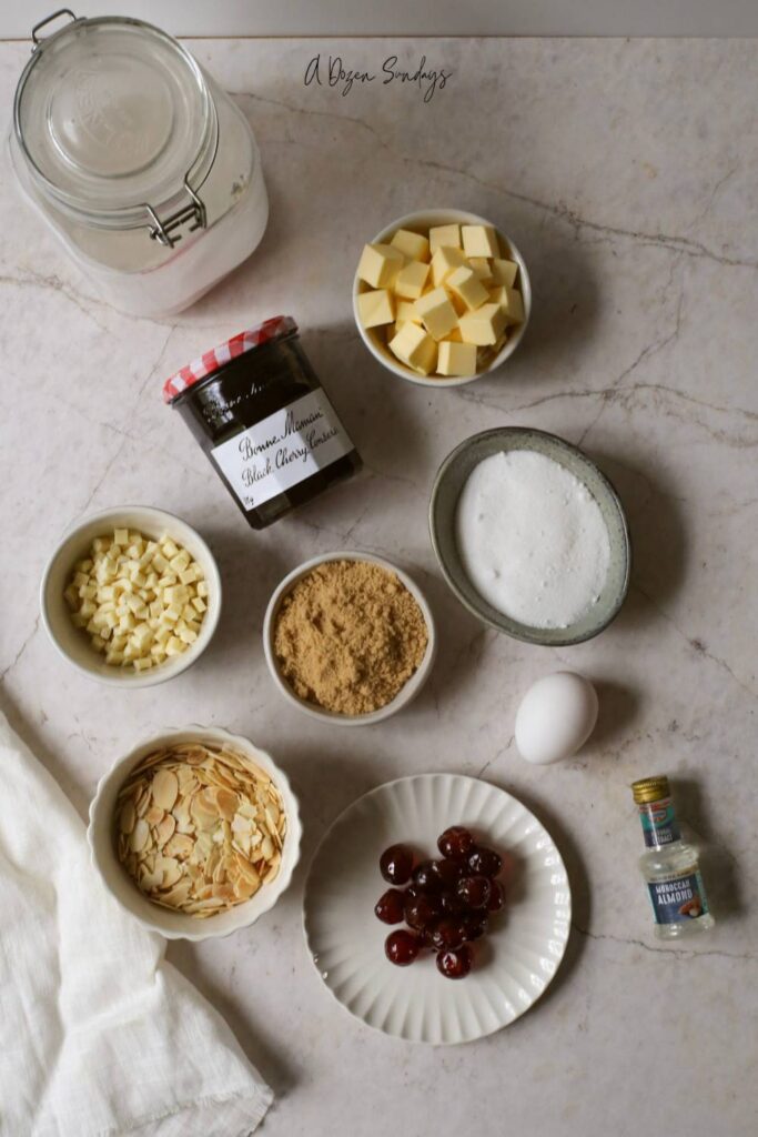 Ingredients for Cherry Bakewell Blondies