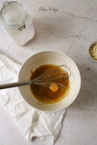 Ingredients for Cherry Bakewell Blondies in a bowl